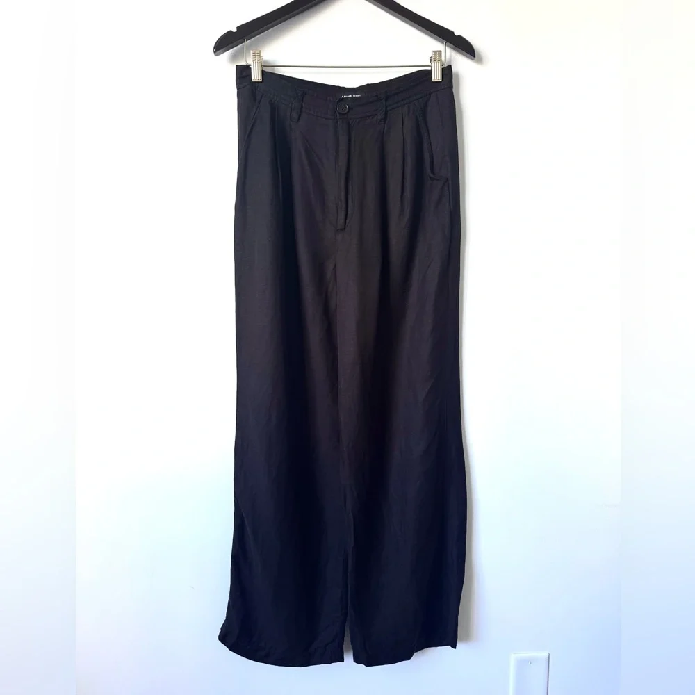 Anine Bing Carrie Pants in Black Linen - Size 8 (30” waist)